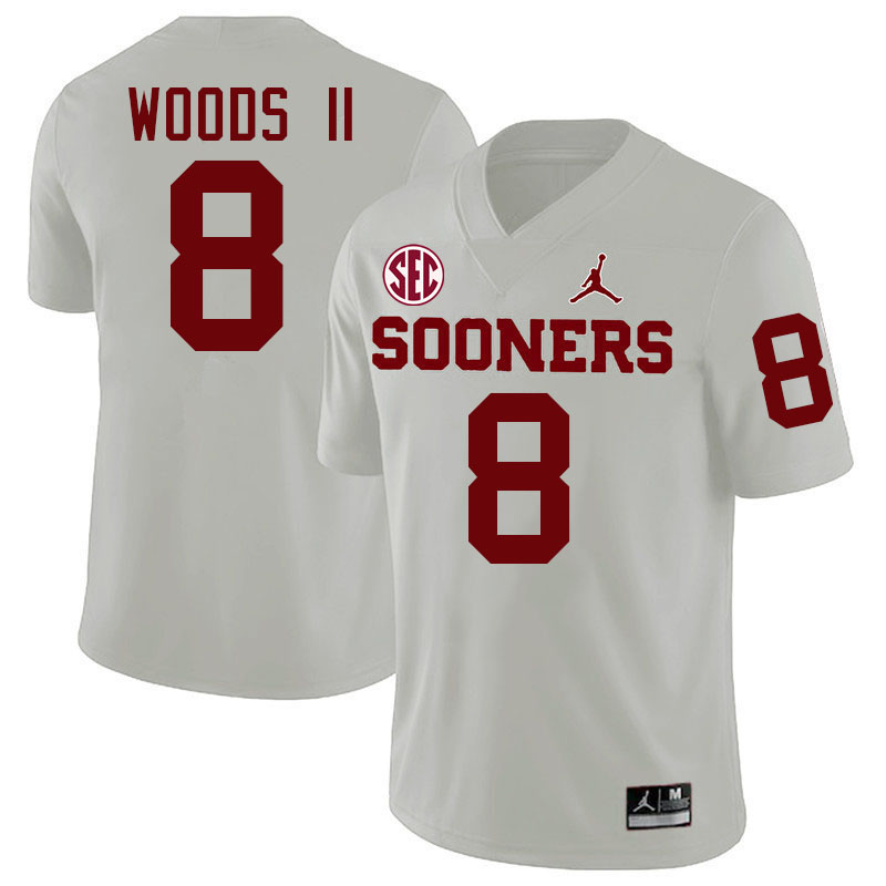 Oklahoma Sooners #8 Michael Woods II College Football Jerseys,Uniforms-White
